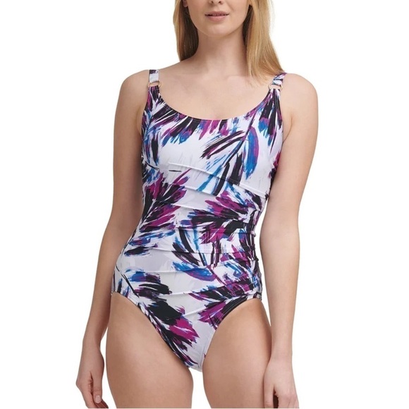 Calvin Klein Rosette Multi Island Feather Starburst One Piece Swimsuit - Picture 15 of 15